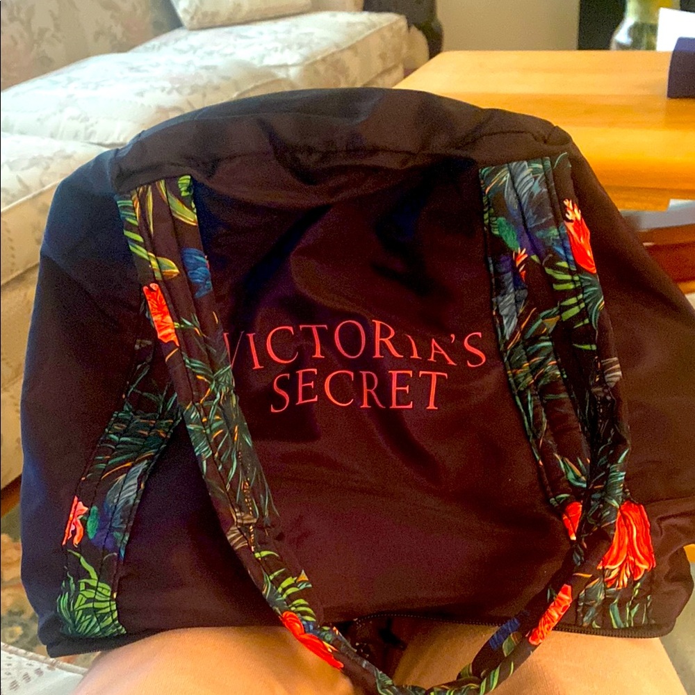 Victoria's Secret Black and Red Travel Bag with Tropical Print